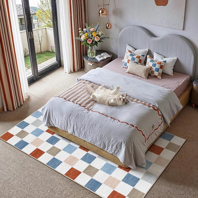 9x12 Washable Area Rug Living Room Colorful Large Non Slip Carpet | Soft, Low Pile, Modern, Pet Friendly, Indoor Rugs for Bedroom, Office, Nursery, Dining Room, Kids Room