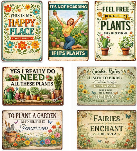 7 Pcs Vintage Garden Metal Signs Retro Garden Wall Decor – Rustic Farmhouse Signs for Home, Patio, Greenhouse & Plant Lover Gifts (12x8 Inch)