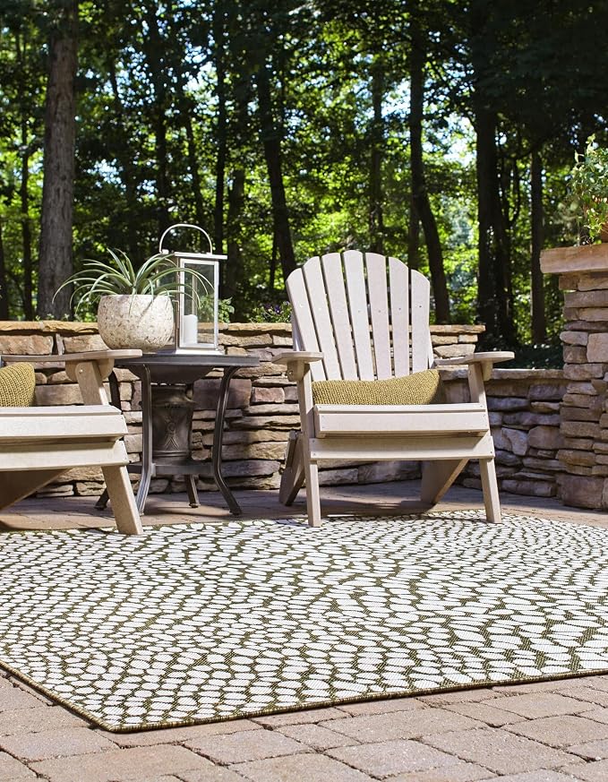 Unique Loom Jill Zarin Outdoor Collection Area Rug - Cape Town (10' 8'' Square, Green/ Ivory)