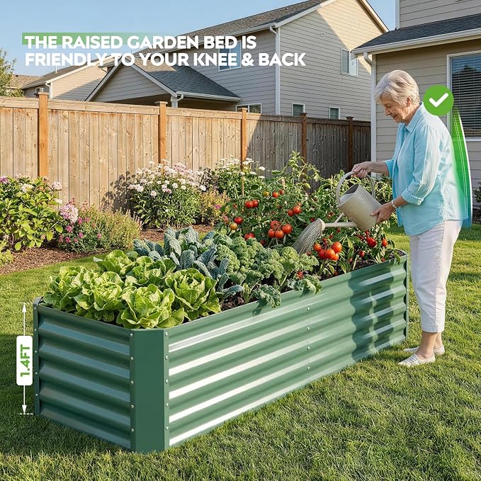 6×2×1.4ft Galvanized Raised Garden Bed Kit, Metal Planter Boxes Outdoor, High Raised Beds for Vegetables, Fruits, and Flowers - LotusGreen