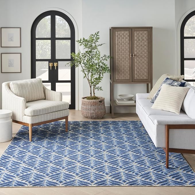Nourison Home Aloha Blue 7'10" x 10'6" Area Rug - Easy Clean, Non Shedding, Bed Room, Living Room, Dining Room, Kitchen (8' x 11')