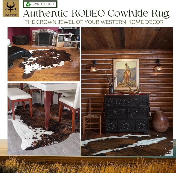 rodeo Cowhide Rug Large Genuine Western Room docoration Rug for Living Room Bedroom Cow Skin Rustic Southwestern Home Decor Must Have Size Approx 5x6-6x6ft
