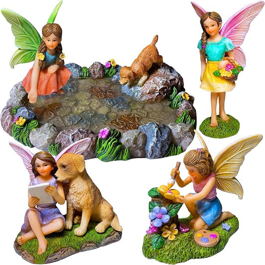 Mood Lab Fairy Garden Decor Figurines - Decorative Resin Pond Statues (5 Pieces) for Indoor & Outdoor Decor