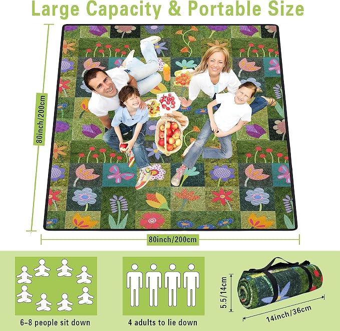 Supfitness Extra Large Picnic Blankets Waterproof Foldable (80 "x 80") Beach Blanket Waterproof Sandproof,3-Layer Thicking Mat Outdoor Packable Camping Blanket