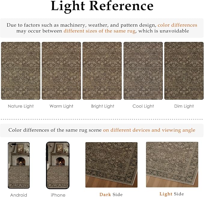 HUGEAR 6x9 Indoor/Outdoor Rug Brown Linen-Look Fabric Vintage Area Rug High Traffic Stain Resistant Easy Clean Durable Rugs for Living Kitchen Patio Deck Balcony Porch Garden Courtyard