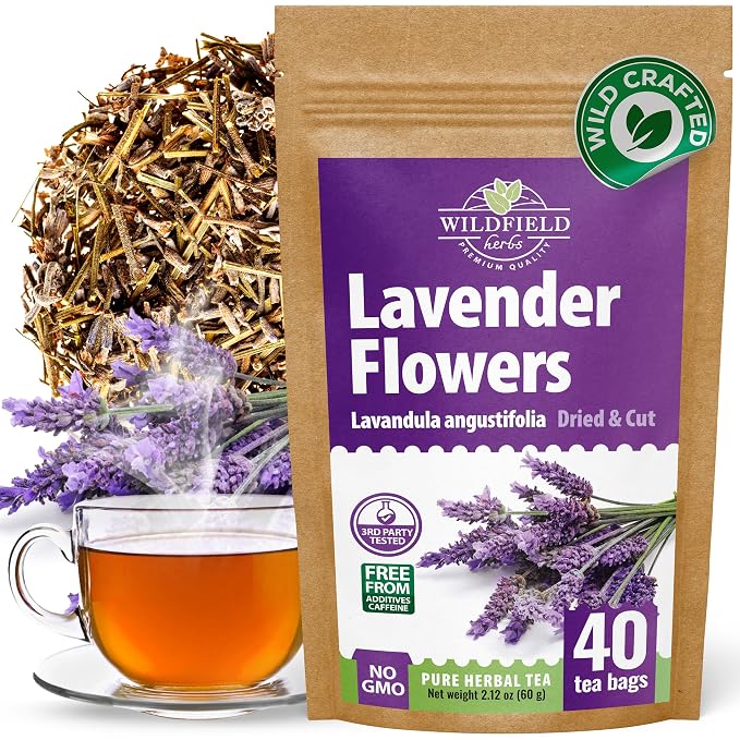 40 Bags Lavender Herb Lavender Buds Herbal Tea (Lavandula Angustifolia) - 40 Count 1.5g Bags Flowers Dried Tea Flores De Lavanda