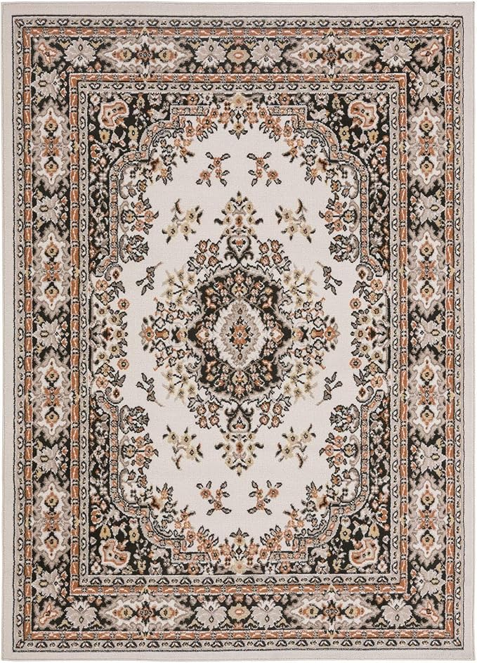 Home Dynamix Premium Sakarya Traditional Medallion Border Area Rug, Ivory/Brown, 5'3"x7'5" Rectangle