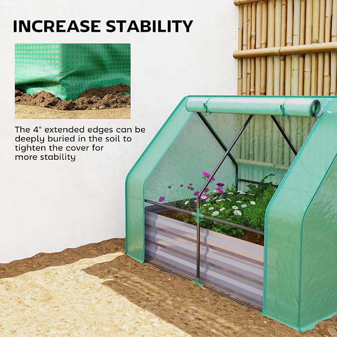 Outsunny 4 x 3ft Metal Planter Box with Mini Greenhouse, Galvanized Raised Garden Bed with Cover for Herbs and Vegetables, Small Greenhouse for Patio Garden Balcony, Green and Dark Gray