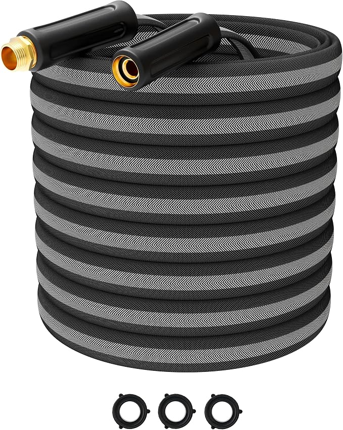 25FT Garden Hose, 2026 New Upgraded Fabric Thickened Non-Expanding Water Hose, Ultra Lightweight & Flexible, Burst-Resistant, Kink-Free Hose 700 PSI for Outside, RV, Yard, 3/4GHT, Black-Gray