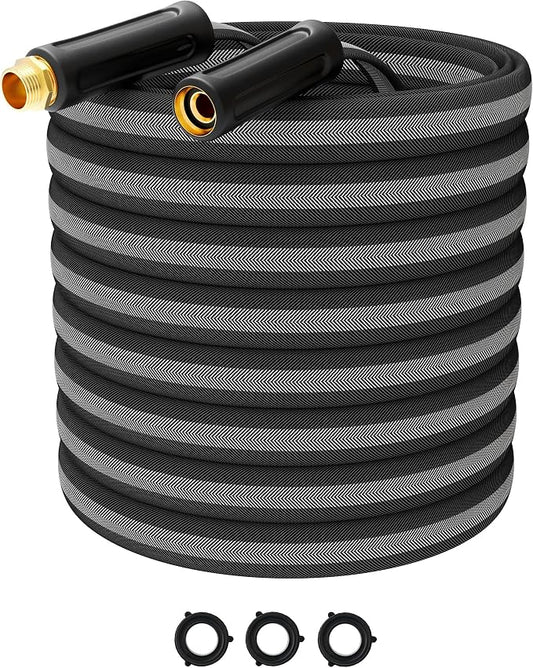 25FT Garden Hose, 2026 New Upgraded Fabric Thickened Non-Expanding Water Hose, Ultra Lightweight & Flexible, Burst-Resistant, Kink-Free Hose 700 PSI for Outside, RV, Yard, 3/4GHT, Black-Gray