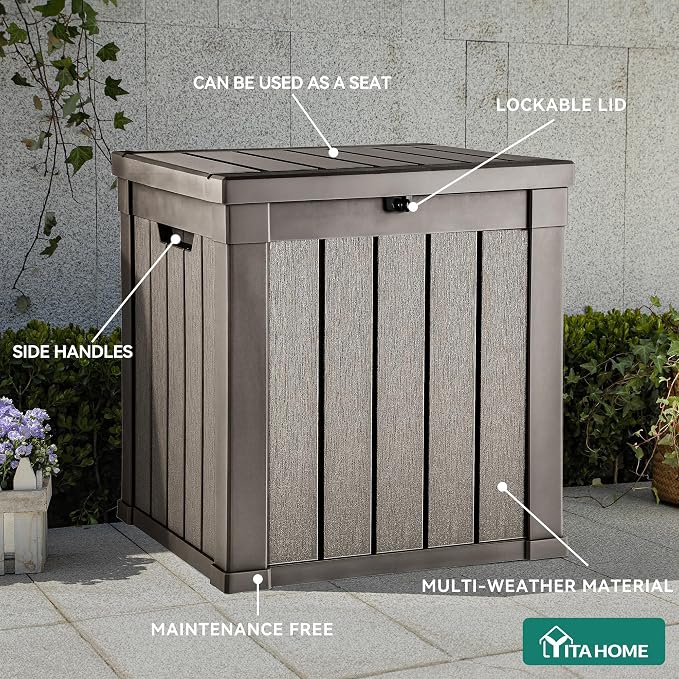 YITAHOME 51 Gallon Outdoor Storage Deck Box | Waterproof Resin Package Delivery and Storage Box with Lockable Lid for Patio Furniture Cushions, Pool Accessories, Garden