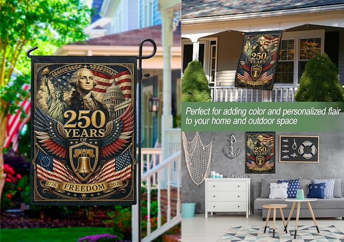 250 Years Of Freedom Flag, American 250th Anniversary Patriotic Design, 1776-2026 Commemorative, Garden Flags For Outside, Double-sided Display, 250th Anniversary USA Commemorative Flags 5 (12x18 Inch)
