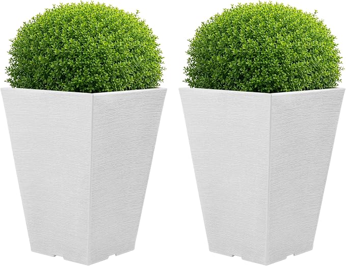 Large Outdoor Planters 2-Pack - 13.75-Inch Tall Planters for Outdoor Plants or Indoor Pots for Plants - Plastic Flower Pots for Patio, Entryway, or Front Porch Decor by Pure Garden (White)
