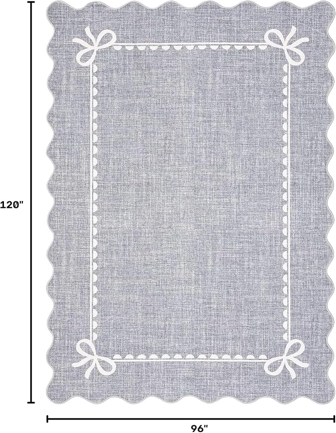 GarveeHome Scalloped Bow Rug 8x10 Washable Grey Rug for Bedroom Living Room | Non Slip Soft Low Pile Indoor Large Carpet for Nursery Girls Bedroom Decor Hallway Kids Room College Dorm Playroom
