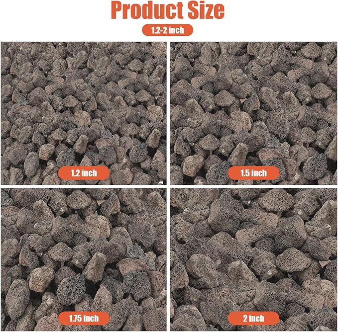20LB Black Lava,Lava Rock Granules,Stones for Indoor Gas Fireplaces, Fire Pits, and Fire Pit Tables, Gas Fireplace Rocks, Fire Pit Stones for Outdoor Grills and Landscaping(1.2"-2")
