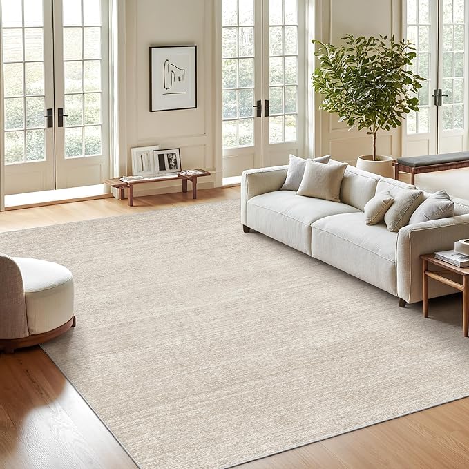 Valenrug 5x8 Area Rug Non Slip, Large Washable Rugs for Living Room, Beige | Soft Low Pile, Thin & Lighweight Carpet, Folable Stain Resistant Modern Indoor Floor Mat for Bedroom, Dining Room, Home Decor