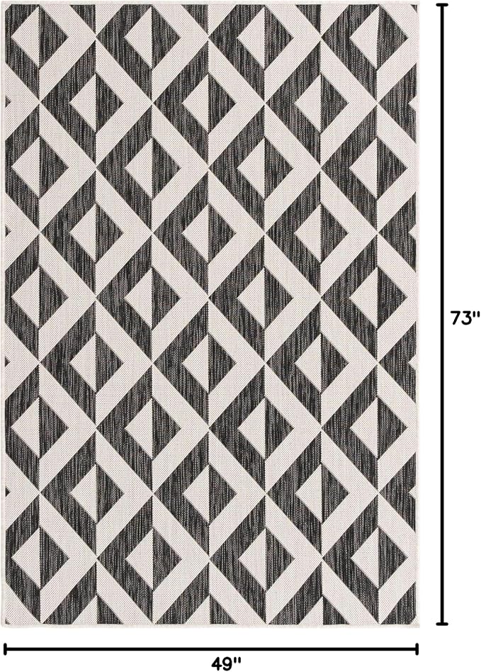 Unique Loom Outdoor Collection Area Rug - Napa (4' 1" x 6' 1" Rectangle, Charcoal Gray/ Ivory)