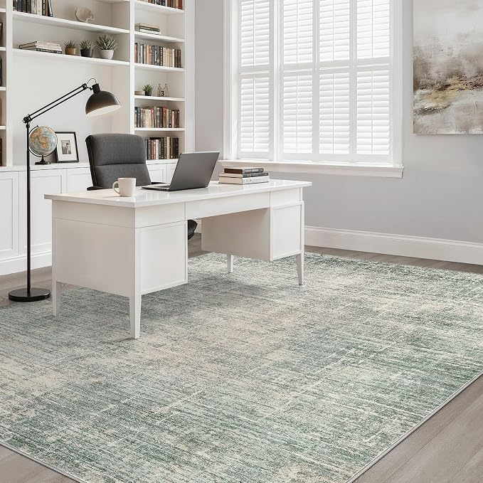 LOONGRUG 10x12 Area Rug Washable Neutral Modern Living Room Rug Sage Green | Large Abstract Soft Stain Resistant Indoor Non-Slip Carpet for Bedroom Nursery Kids Office Playroom Dining Room