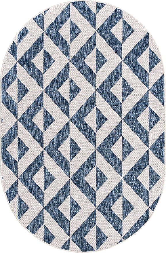 Unique Loom Outdoor Collection Area Rug - Napa (5' 1" x 8' Oval, Blue/ Ivory)