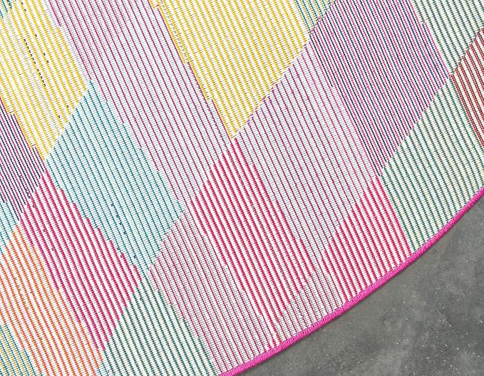 Unique Loom Estrella Collection Geometric, Abstract, Colorful, Modern, Eclectic Area Rug (8' 0 x 8' 0 Round, Multi/Pink)