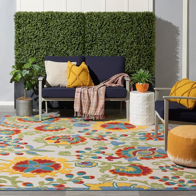 Nourison Home Aloha Ivory Multicolor 7'10" x 10'6" Area Rug - Easy Clean, Non Shedding, Bed Room, Living Room, Dining Room, Kitchen (8' x 11')