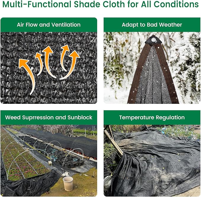70% 14 X 20 FT Black Shade Cloth, Outdoor Sunblock Shade Cloth with Grommets, Durable Sun Shade Netting Shading Antifreezing for Patio, Garden, Plants Cover, Greenhouse, Barns, Dog Kennel