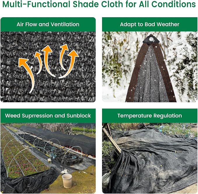 70% 10 X 20 FT Black Shade Cloth, Outdoor Sunblock Shade Cloth with Grommets, Durable Sun Shade Netting Shading Antifreezing for Patio, Garden, Plants Cover, Greenhouse, Barns, Dog Kennel