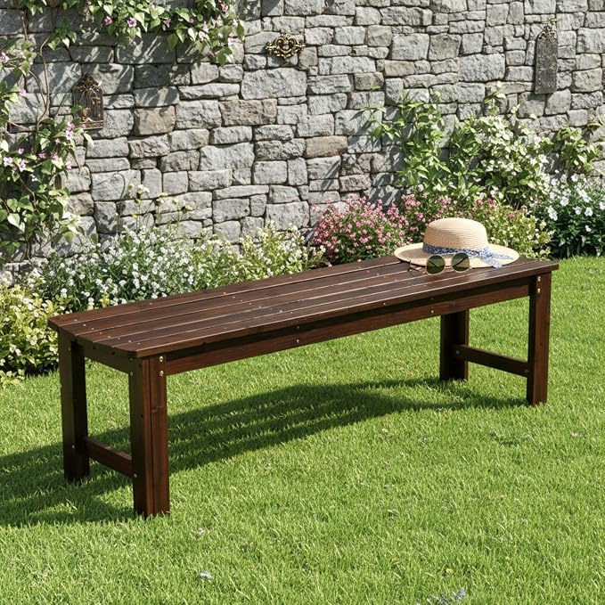 Shine Company Outdoor Wooden Backless Patio Garden Bench, 5 Ft, Burnt Brown