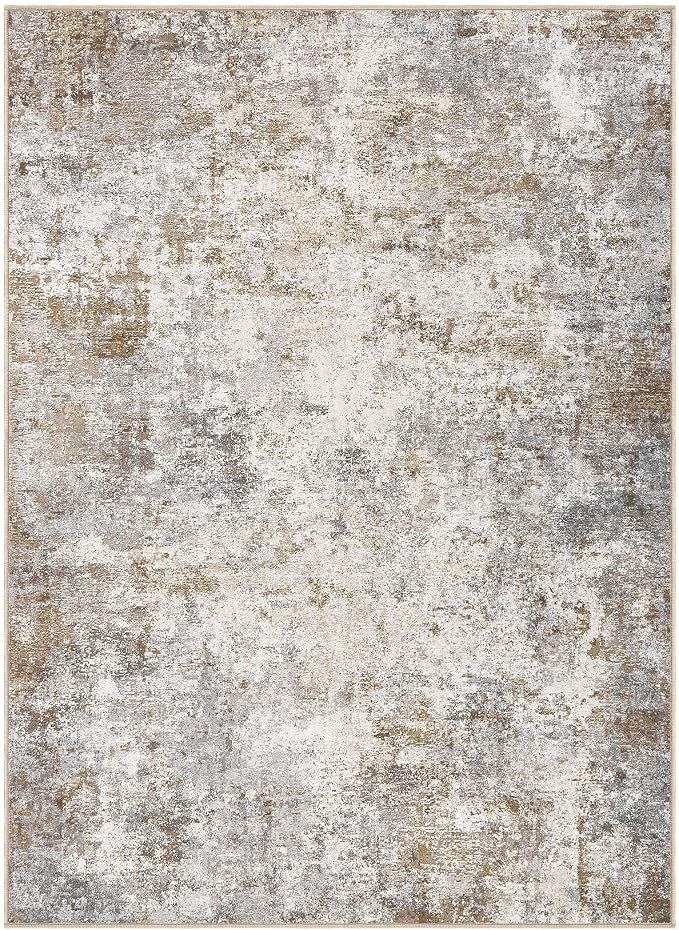 UERMEI 4x6 Area Rug Living Room Rugs Washable Neutral Brown Grey Carpet | Modern Abstract Non-Slip Soft Low Pile Floor Rugs for Bedroom Dining Room Home Office Indoor Decor
