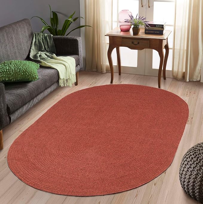 Superior Indoor/Outdoor Area Rug, Reversible Braided Floor Decor for Living Room, Kitchen, Patio, Front Porch, Modern Boho Farmhouse Rugs, Hardwood, Bedroom Accessories, 6' x 9', Brick