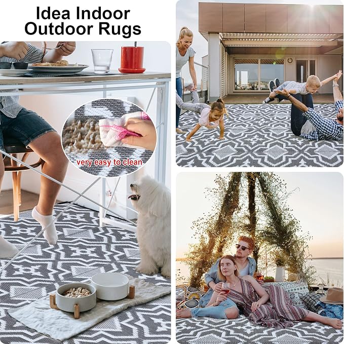 Alfolo Outdoor Rug for Patios Clearance 4X6 Waterproof Reversible Plastic Straw Rug RV Camping Mat Outside Area Rug Carpet for Camping RV,Porch,Deck,Balcony,Camper,Backyard