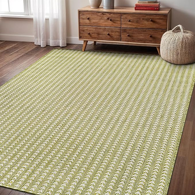 Washable Outdoor Rug 10x14 Modern Area Rugs Outdoor Carpets Striped Pattern Non Shedding Waterproof Easy Clean Patio Deck Porch Living Room Bedroom Garden RV (10 X 14 Olive)