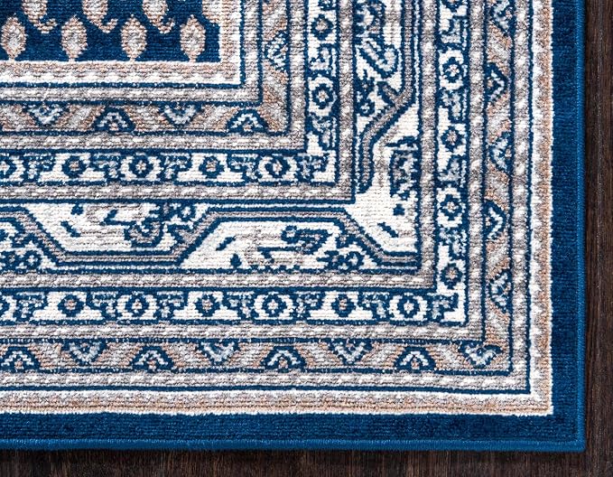 Unique Loom Williamsburg Collection Traditional Border with Dotted Center Area Rug, Rectangular 7' 1" x 10' 0", Navy Blue/Gray
