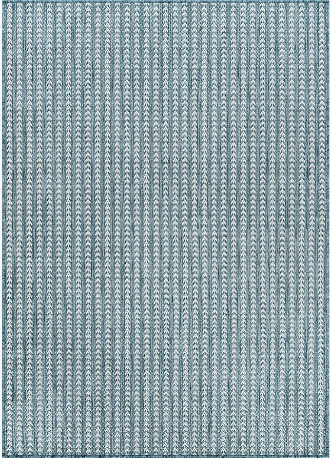 Washable Outdoor Rug 5x7 Modern Area Rugs Outdoor Carpets Striped Pattern Non Shedding Waterproof Easy Clean Patio Deck Porch Living Room Bedroom Garden RV (5 X 7 Aqua)