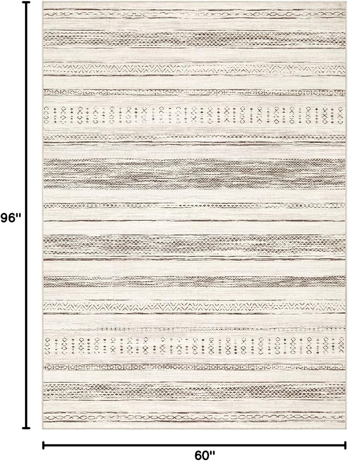 Tortania Area Rug Living Room Rugs - 5x8 Washable Large Soft Neutral Boho Moroccan Bohemian Farmhouse Rug Indoor Floor Carpet for Bedroom Under Dining Table Home Office Decor - Brown Beige