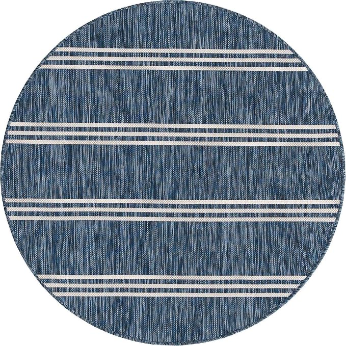 Unique Loom Outdoor Collection Area Rug - Anguilla (4' 1" Round, Blue/ Ivory)