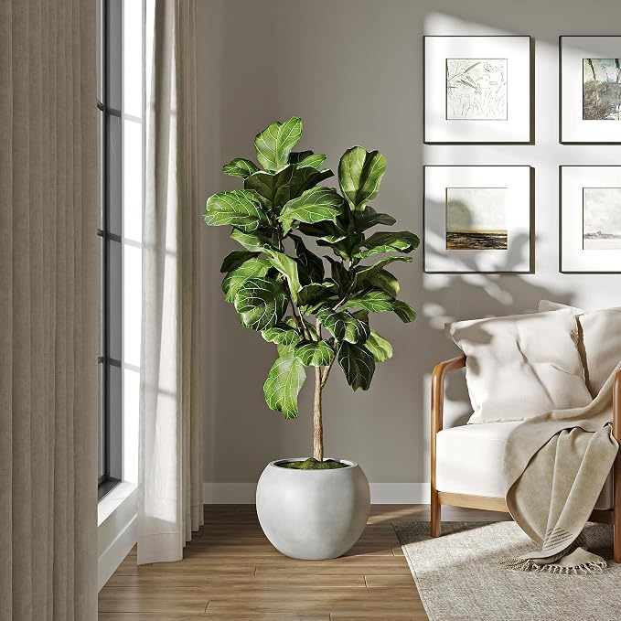DTY Premium Mt Sherman Fiberstone Sphere Planter for Indoor Outdoor Use, Round Pot for Olive Tree, Lightweight, Smooth Finishes. 2 Extra Coco Mats. Gray, Medium 16.1'' D x 13.6'' H. 11.8” Pot Opening
