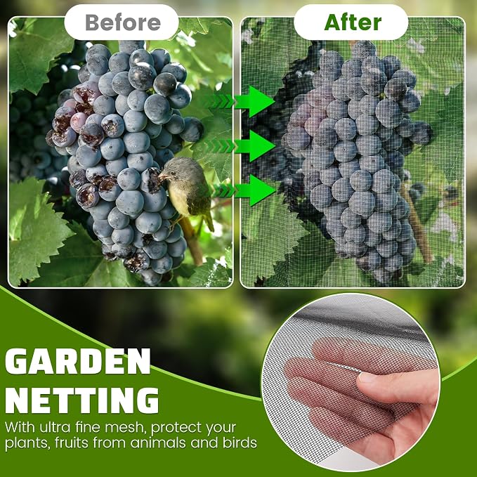 Stronger Garden Mesh Netting, 10 x 12 FT Ultra Fine Nano PP Plant Covers, Small Animals Bird Net Barrier Screen for Vegetables Plants Fruits Flowers Protection, Shading Rate 33%