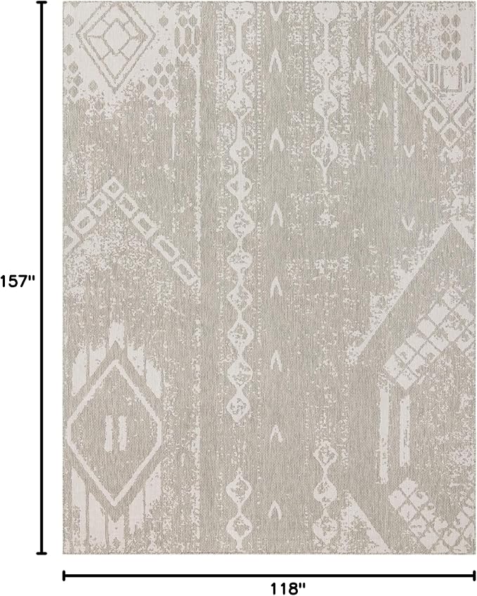 Unique Loom Outdoor Bohemian Collection Area Rug - Anthro (9' 10" x 13' 1" Rectangle, Gray/ Ivory)