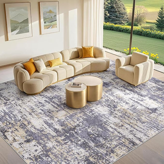 Tortania Area Rug Living Room Rugs - 8x10 Modern Abstract Neutral Large Soft Thin Rugs - Non Slip Indoor Carpet for Bedroom Dining Room Office Nursery Home Floor Decoration - Purple