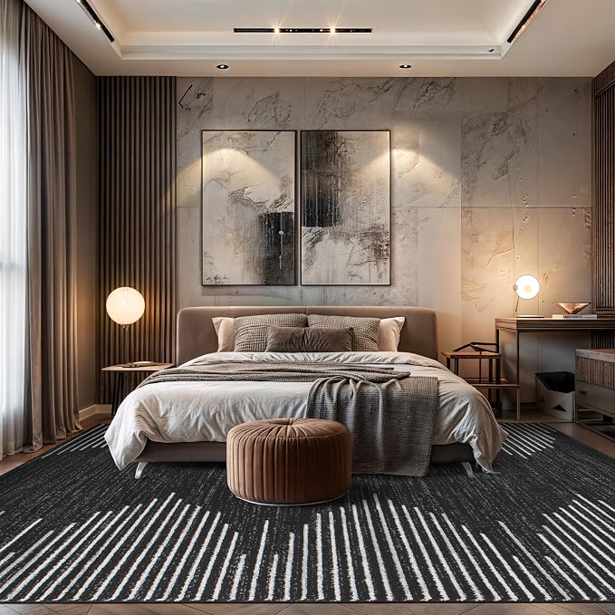 Rugshop Bohemian Stripe Stain Resistant Area Rug Black 10' x 14' | High Traffic,Fade Resistant, Living Room, Bedroom, Dining Room, Large Areas,Basement,Open Spaces,Kitchen,Oversized Area Rug