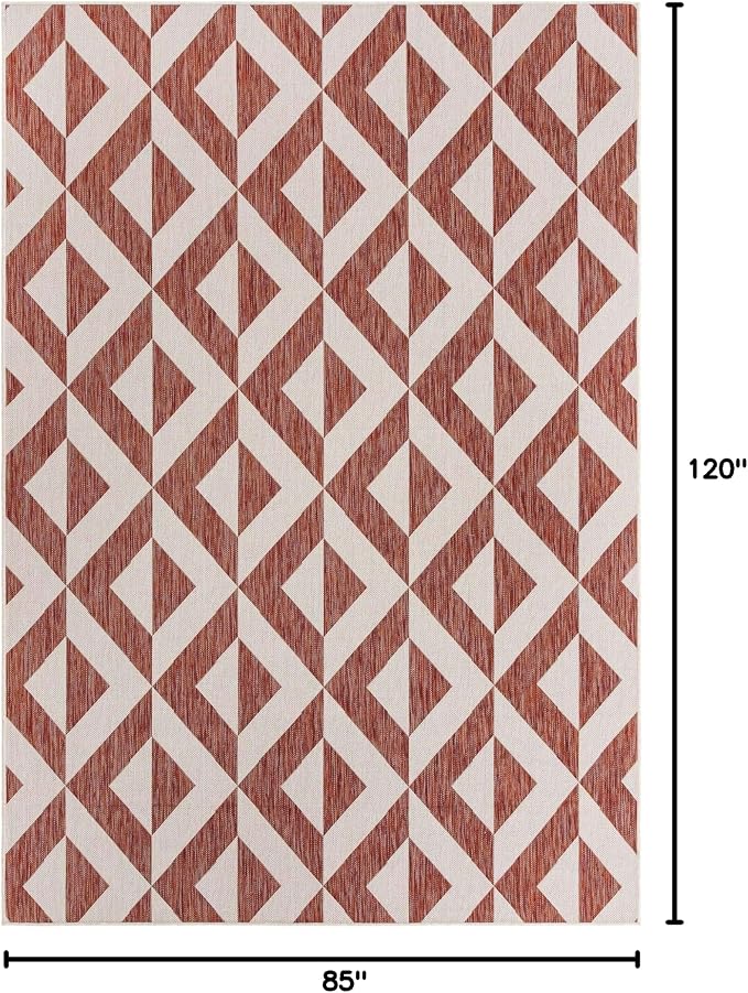 Unique Loom Jill Zarin Outdoor Collection Area Rug - Napa (7' 1'' x 10' Rectangle, Rust Red/ Ivory)