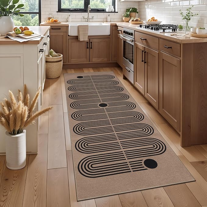 Tangsoo Easy Jute 2x6 Washable Runner Rug for Hallways,Non-Slip Thin Brown Outdoor Rug Runner,Modern Farmhouse Floor Carpet Runner for Kitchen Laundry Bedroom Living Room Entryway