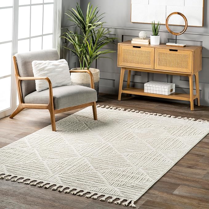 nuLOOM Kerry Cream Geometric Power Loomed Area Rug, 6' Square | Nuloom Kerry Geometric 6' Square Area Rug for Living Room Bedroom Dining Room, Cream