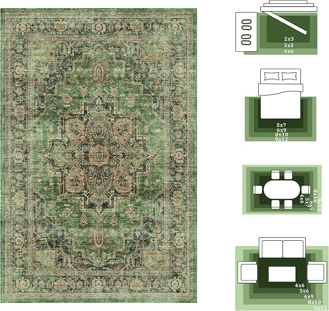 5x7 Area Rugs for Living Room Ultra-Soft Washable Rug Vintage Distressed Boho Area Rug, Non-Slip Retro Print Low Pile Stain Resistant Carpet for Bedroom Dining Room Kitchen Office