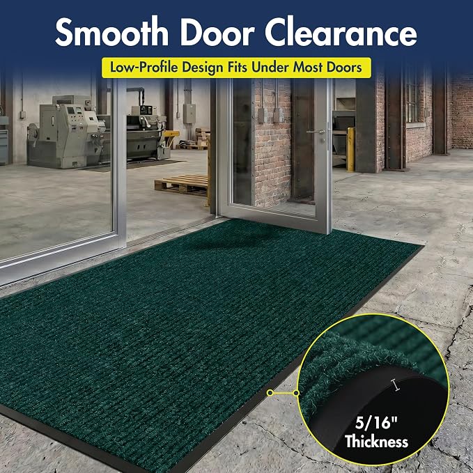 Notrax 109 Industrial Door Mat, 4' x 8' Large Entrance Mat, Heavy Duty Commercial Rugs for Entryway, Welcome Lobbies, Garage, and Mudroom, Made in the USA, Hunter Green, Brush Step 109S0048GN