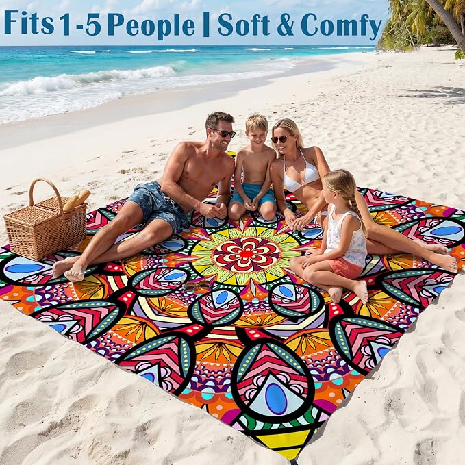 Famstar Beach Blanket Oversized Extra Large 78"X81"/10'X9',Waterproof Sandproof Beach Blanket 2-8 Adults Lightweight Durable for Travel Camping Hiking Picnic