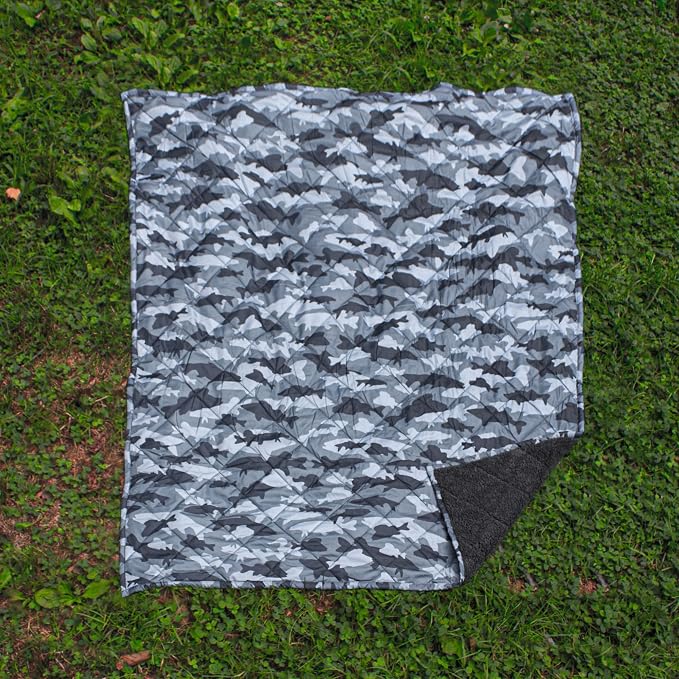 Cathay Home Coleman Indoor Outdoor Reversible Water Resistant and Sherpa Throw Blanket 50x60 Inch