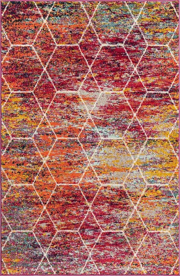 Unique Loom Trellis Frieze Collection Area Rug - Geometric (4' x 6', Multi/ Ivory)