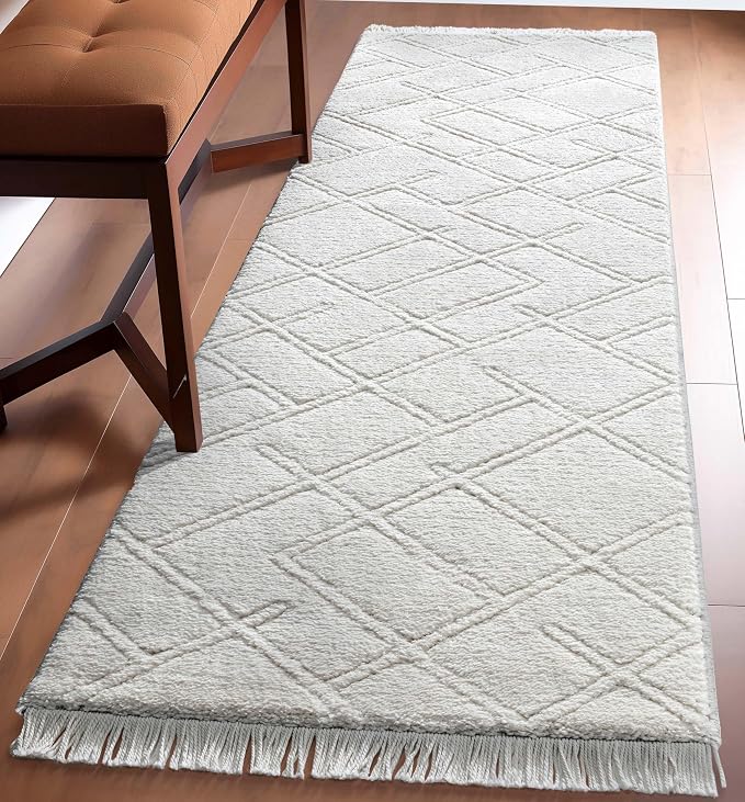 Well Woven Allie Ivory Cream Angles Geometric Runner Rug 3x10 (2'7" x 9'10" Runner) - Soft High-Low Style for Hallway & Entryway